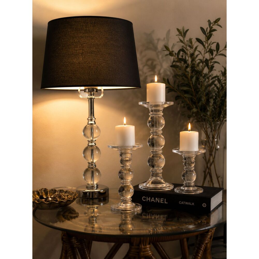 vintage Glam Tabletop Set | 3 Candlesticks + Matching Orb Lamp Base | No Shade